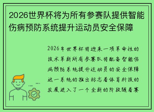 2026世界杯将为所有参赛队提供智能伤病预防系统提升运动员安全保障