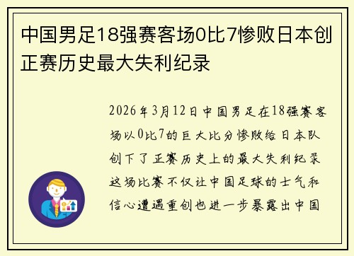 中国男足18强赛客场0比7惨败日本创正赛历史最大失利纪录